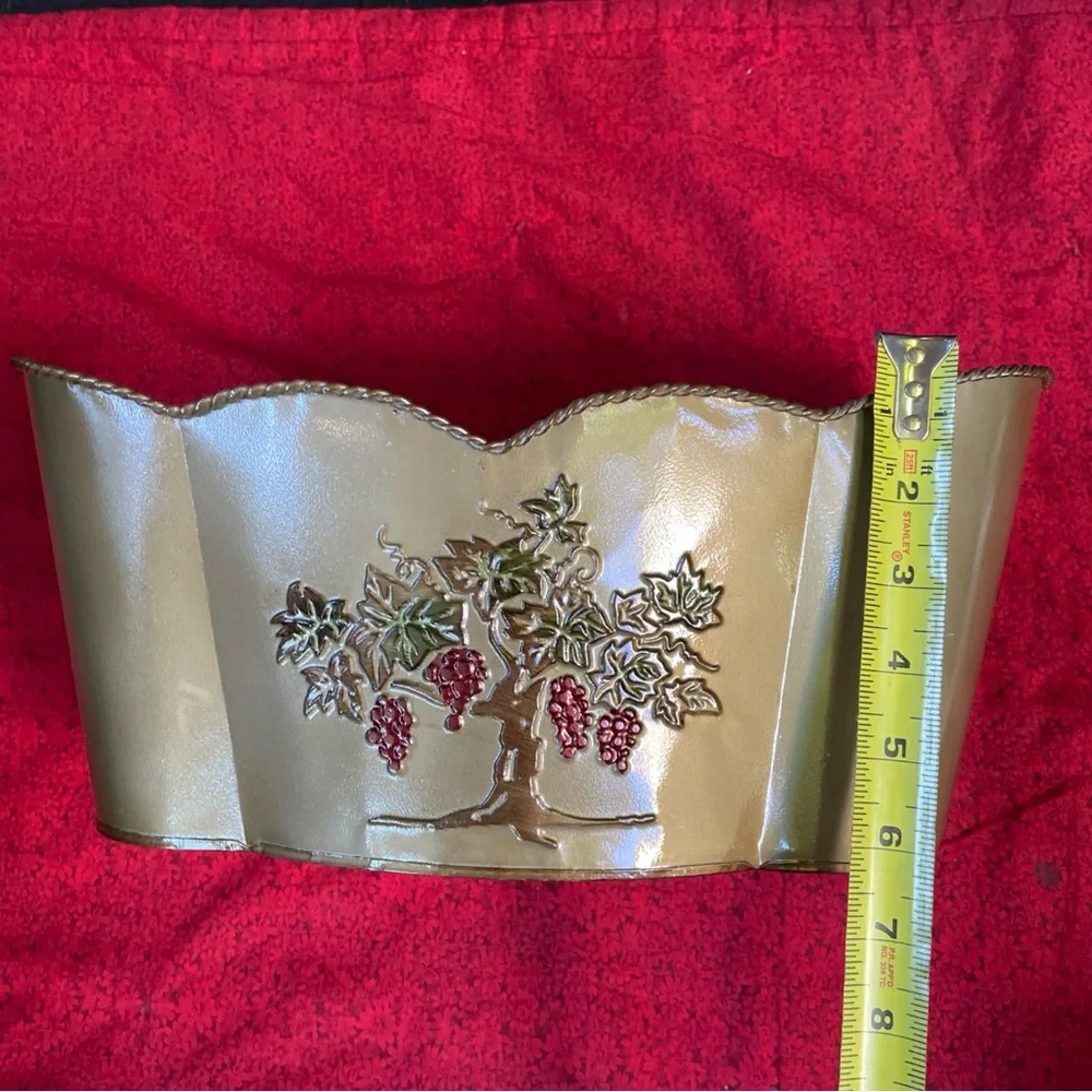 Gold Metal Planter with Grape Vine Design‎ 14x8x6.5”